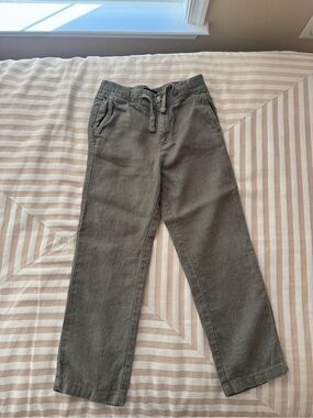 Monoprix Kids Olive Green Drawstring Linen Pants